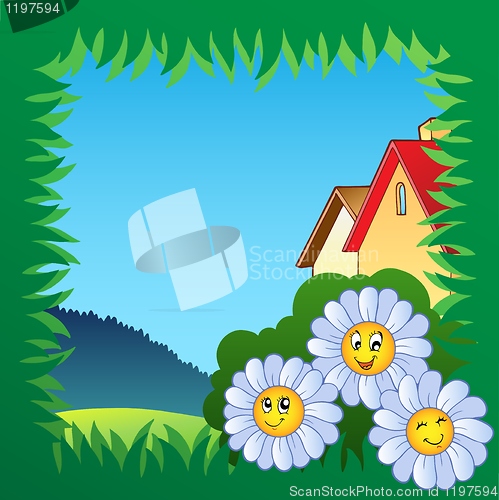 Image of Grass frame with flowers 1