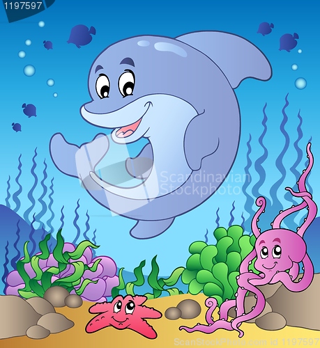 Image of Happy dolphin at sea bottom 2
