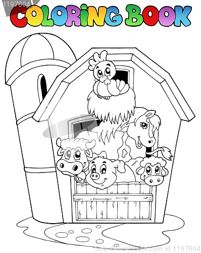 Image of Coloring book with barn and animals