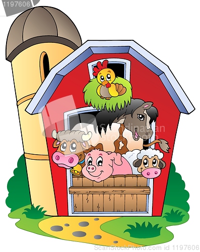 Image of Barn with various farm animals