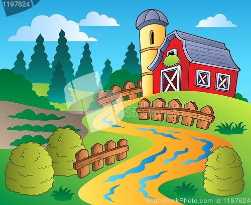 Image of Country scene with red barn 4