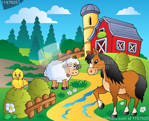 Image of Country scene with red barn 2