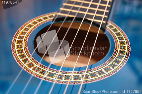 Image of blue music guitar for playing party music 