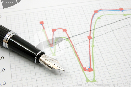 Image of fountain pen on business chart