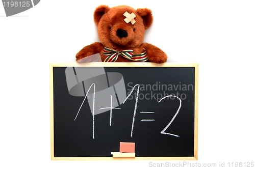 Image of teddy and blackboard