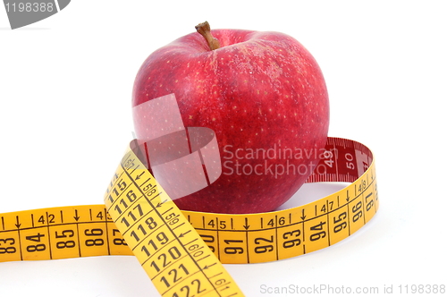 Image of Apple and measuring tape on white