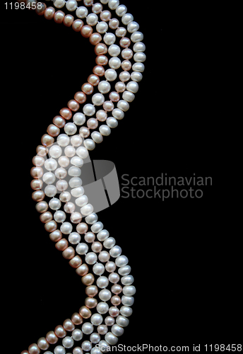 Image of White, black and pink pearls on the black silk 
