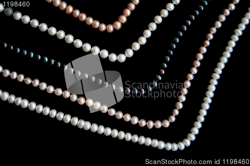 Image of White, black and pink pearls on the black silk 