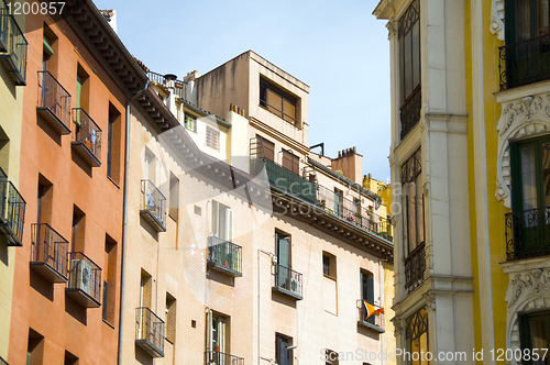 Image of typical colorful architecture historic Madrid Spain