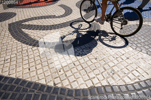 Image of famous art work tile mosaic La Rambla Barcelona Spain