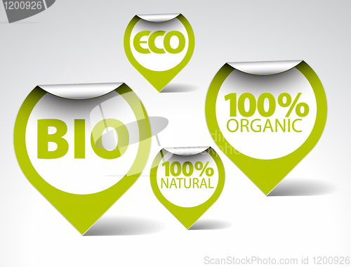 Image of Green tags for organic, natural, eco, bio food
