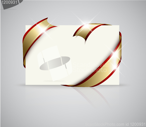 Image of Wedding card - Golden ribbon around blank white paper