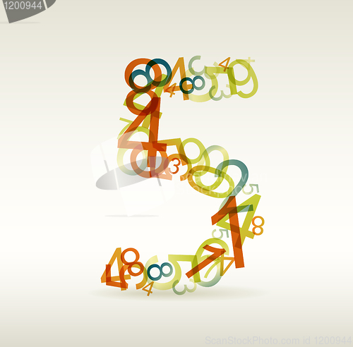 Image of Number five made from colorful numbers