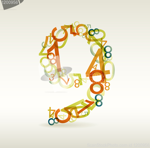 Image of Number nine made from colorful numbers 