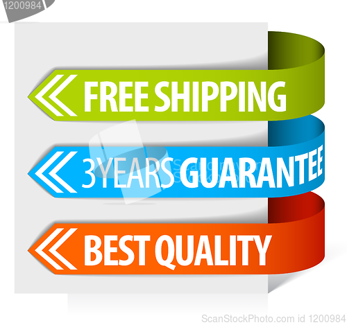 Image of tags for free shipping, guarantee and quality