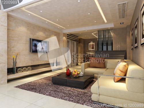 Image of Interior fashionable living-room rendering 