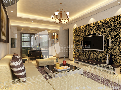 Image of Interior fashionable living-room rendering 