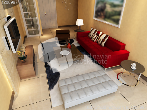 Image of Interior fashionable living-room rendering 