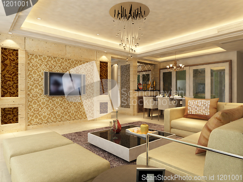 Image of Interior fashionable living-room rendering 