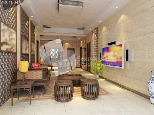 Image of Interior fashionable living-room rendering 