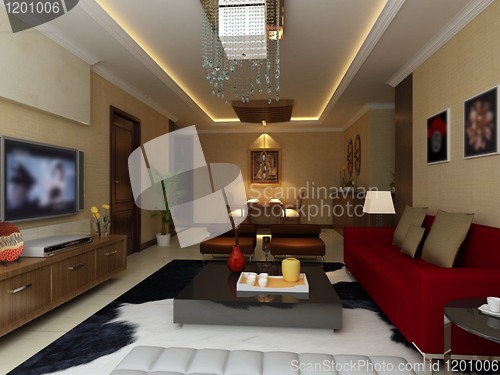 Image of Interior fashionable living-room rendering 