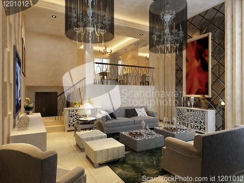 Image of Interior fashionable living-room rendering 