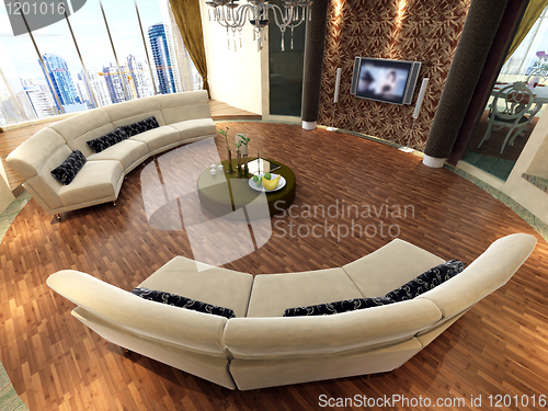 Image of Interior fashionable living-room rendering 
