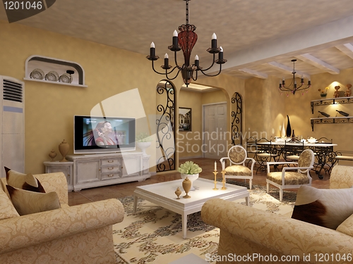 Image of Interior fashionable living-room rendering 