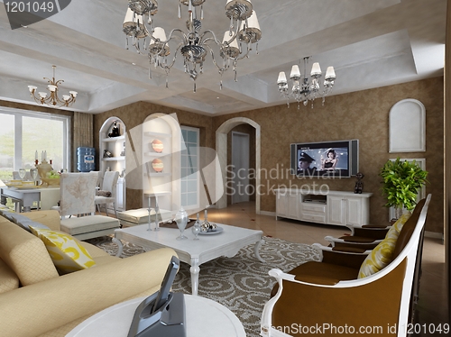 Image of Interior fashionable living-room rendering 