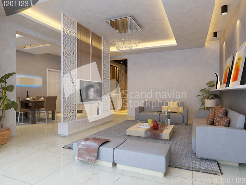 Image of Interior fashionable living-room rendering 