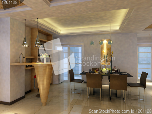 Image of Interior fashionable living-room rendering 