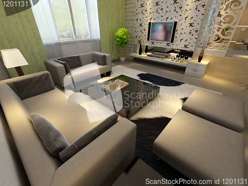 Image of Interior fashionable living-room rendering 