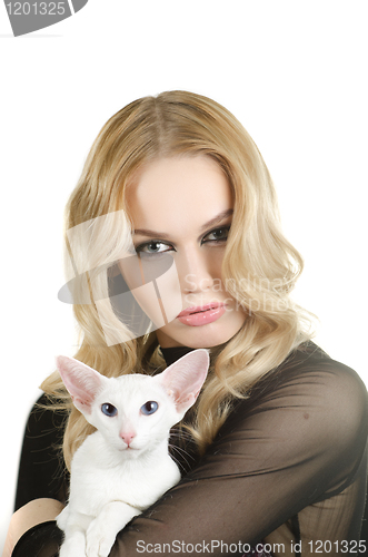 Image of woman with oriental shorthair cat