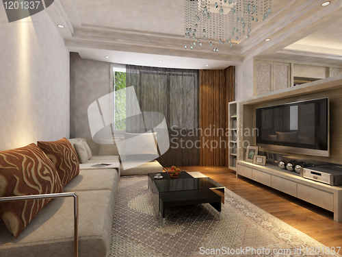 Image of Interior fashionable living-room rendering 