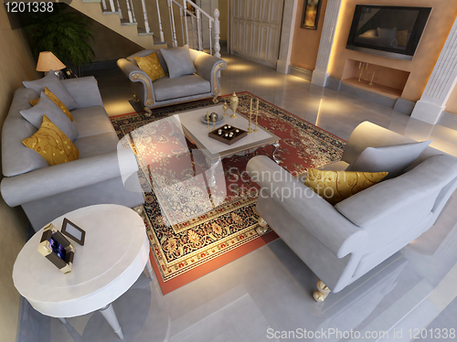 Image of Interior fashionable living-room rendering 