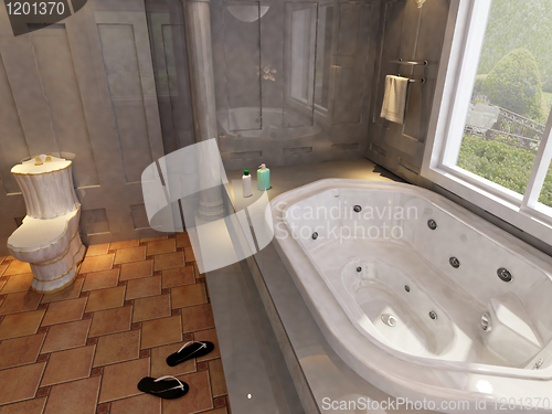 Image of rendering of the modern bathroom interior 