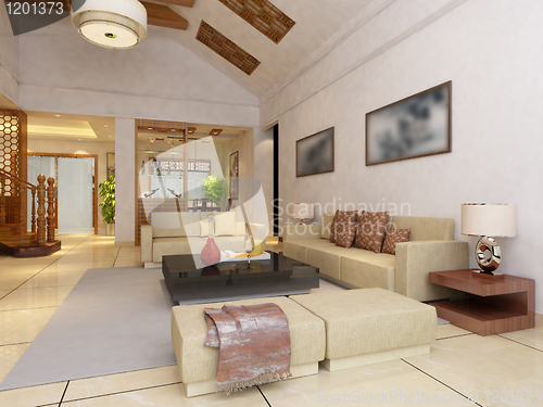 Image of Interior fashionable living-room rendering 