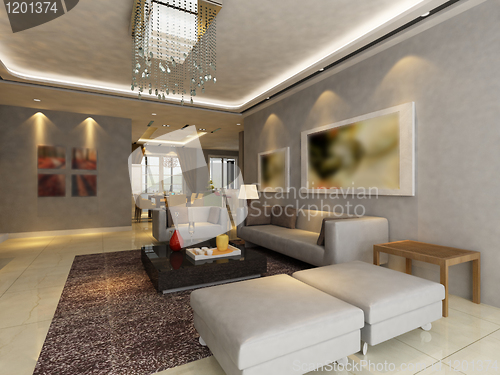 Image of Interior fashionable living-room rendering 