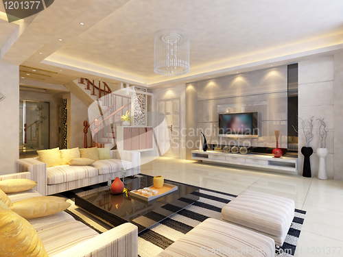 Image of Interior fashionable living-room rendering 