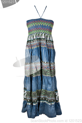 Image of Women's long denim dress with embroidery