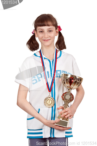 Image of Girl with a medal and a gold cup