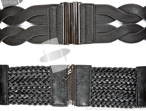 Image of Two black leather women's belt