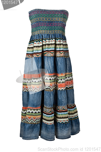 Image of Women's long denim dress with embroidery