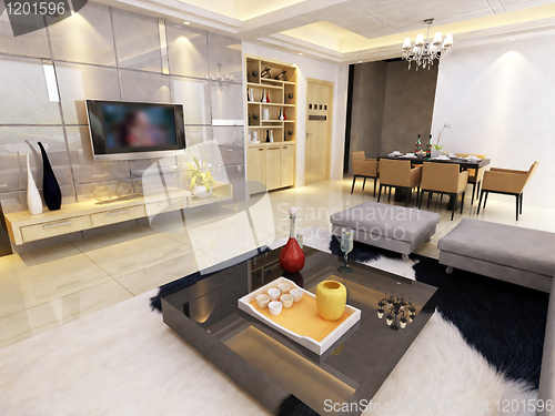 Image of Interior fashionable living-room rendering 