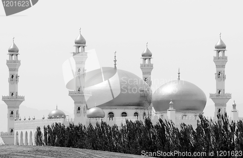 Image of Golden Mosque in black-and-white