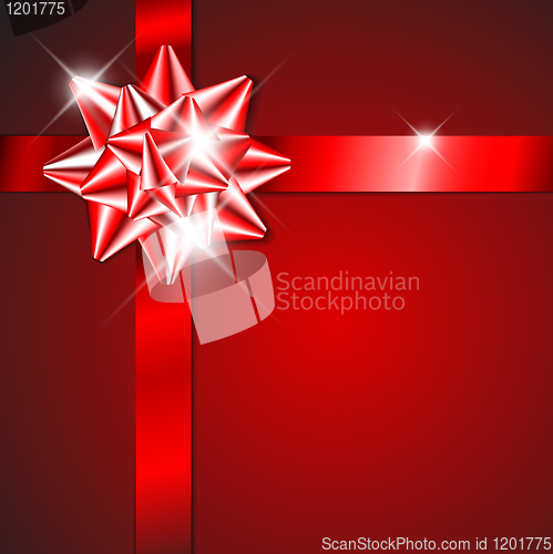 Image of Red bow on a red ribbon with red  background