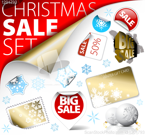 Image of Set of Christmas discount tickets, labels, stamps