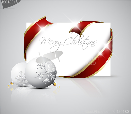 Image of Christmas card - red  ribbon around blank paper