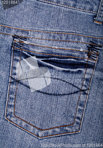 Image of Blue jeans fabric with pocket 