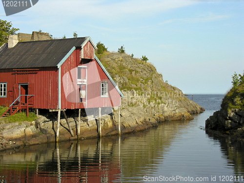 Image of Red house over a river